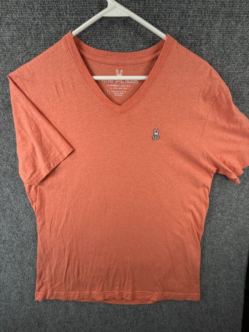 Psycho Bunny Robert Godley T Shirt Orange V Neck Size 6 Short Sleeve Cotton
